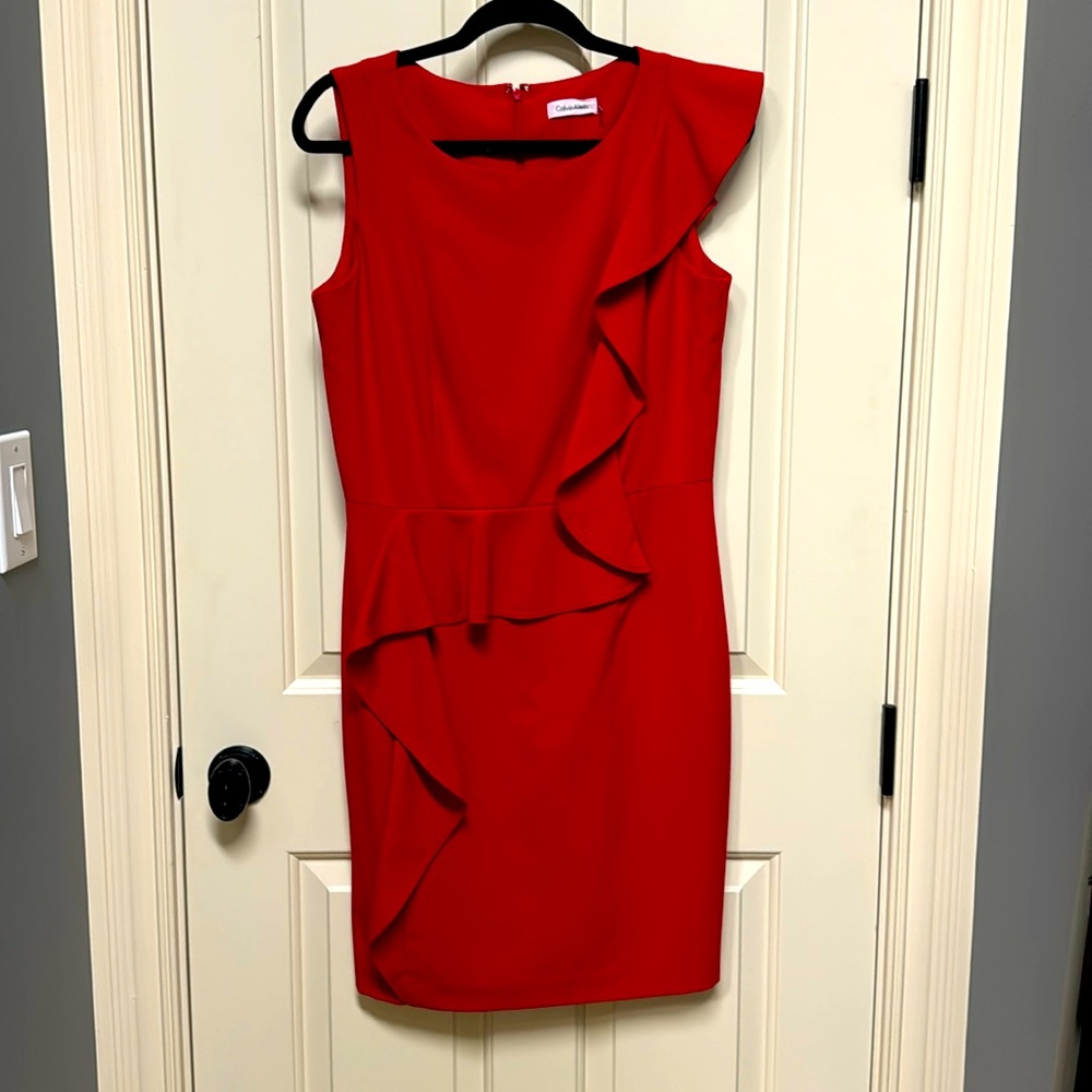 Red, Calvin Klein, Cocktail Dress